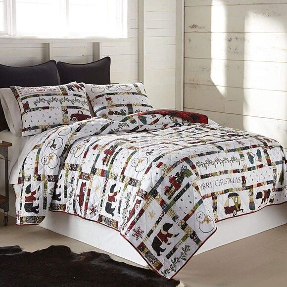 NEW!! Merry Christmas Farmhouse KING Quilt Set - Picture 2 of 6